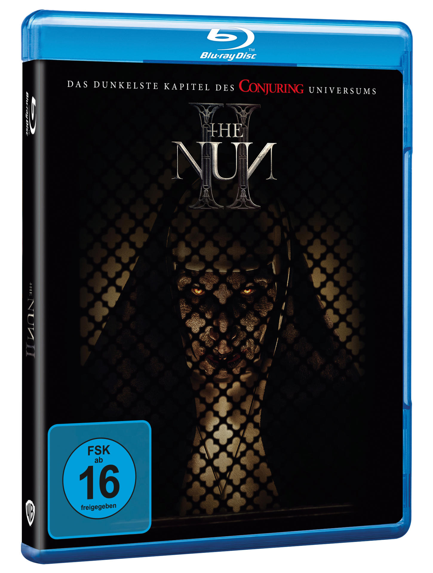 Eine Blu-ray-Filmhülle für 'The Nun II' mit einem dunklen Bild einer Nonne.