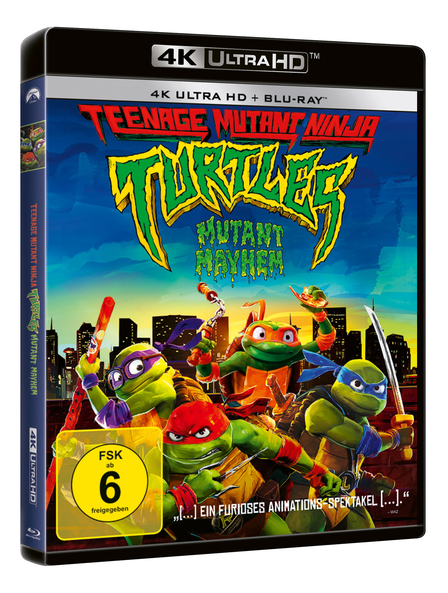 Teenage Mutant Ninja Turtles Blu-ray-Box-Art mit den Turtles und dem Titel.