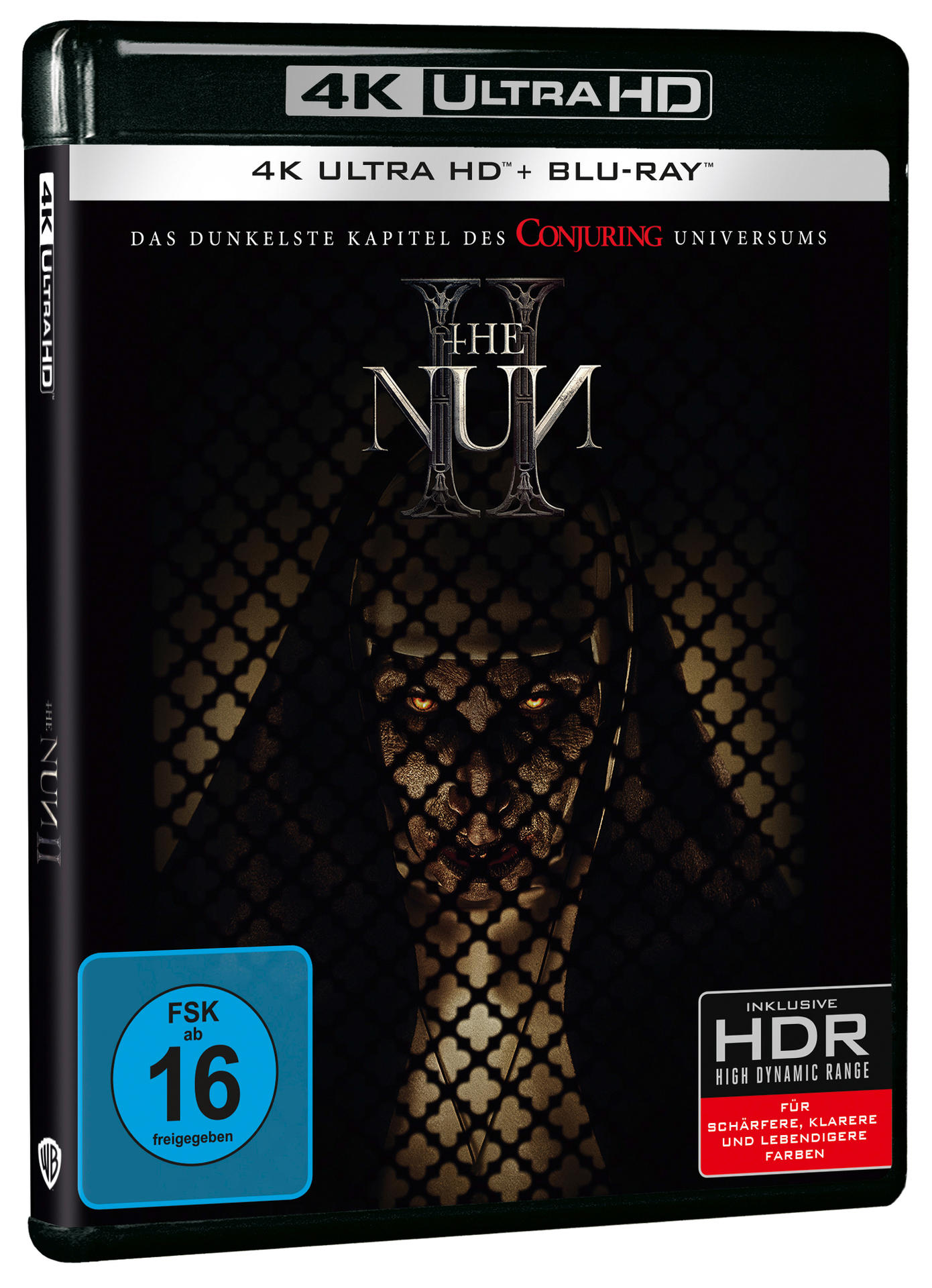 Eine Filmhülle für The Nun II mit einem blauen Aufkleber.