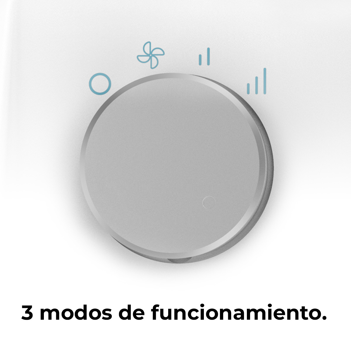 Primer plano de un dial con tres modos de funcionamiento indicados.