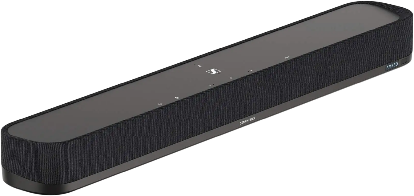 Fekete soundbar gombokkal. A márka Sennheiser.