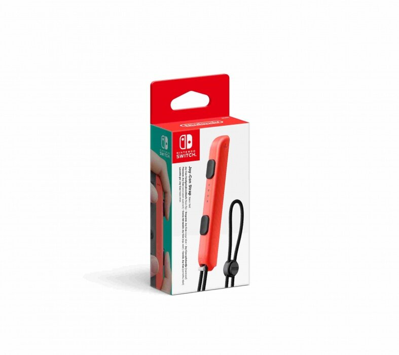 Pudełko z paskiem Joy-Con do Nintendo Switch. Widoczny czerwono-czarny pasek. Pudełko ma logo Nintendo Switch.