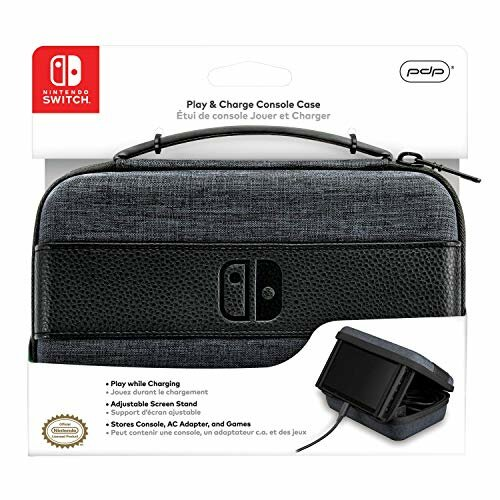 Etui do przenoszenia i stacja ładująca Nintendo Switch. Jest czarne i szare, z logo Nintendo Switch.