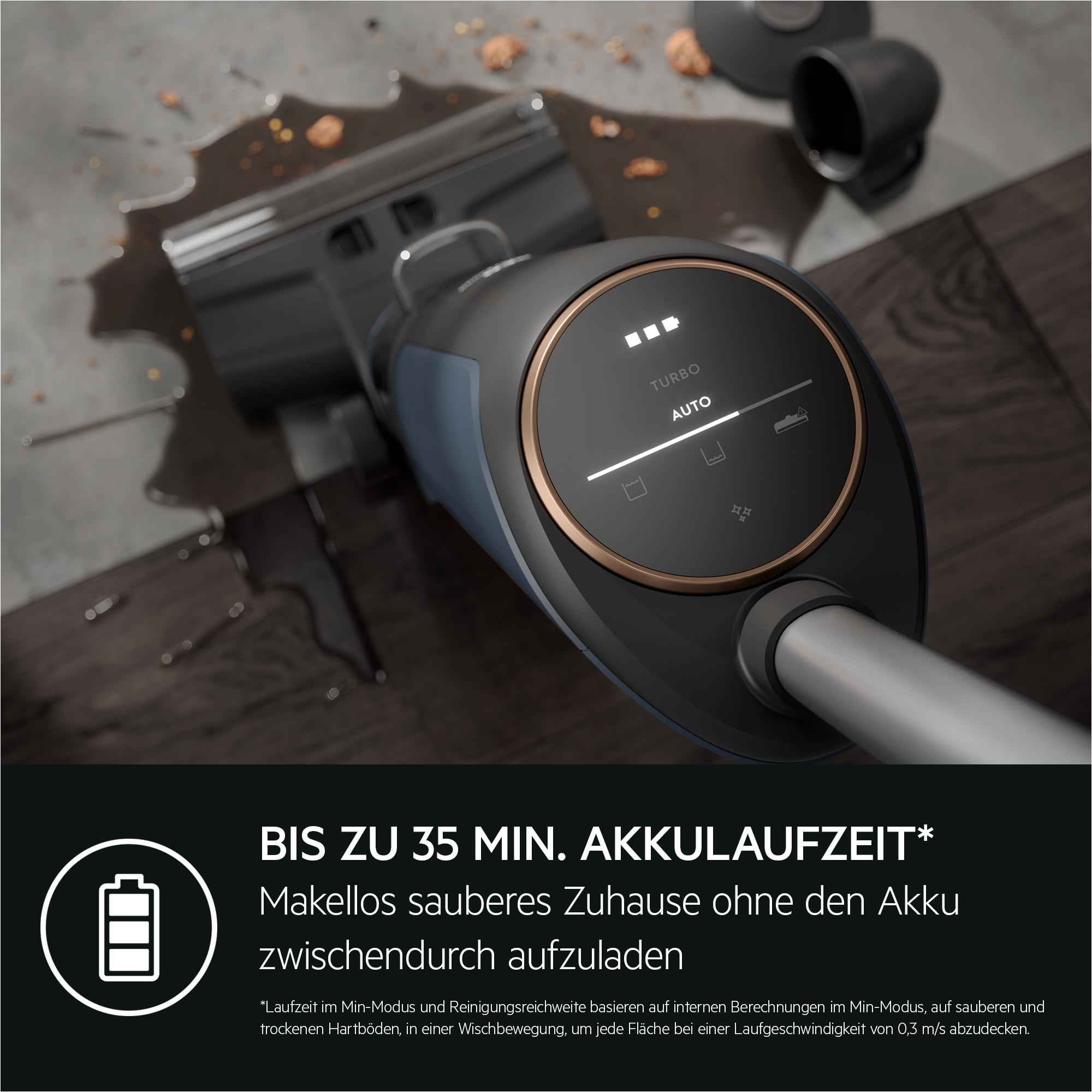 Nahaufnahme eines Staubsaugers mit Digitalanzeige für 'Turbo' und 'Auto' Modi.