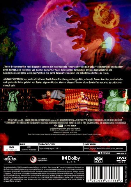 Rückseite einer DVD-Hülle mit Bildern einer Filmmontage und Text in mehreren Sprachen.