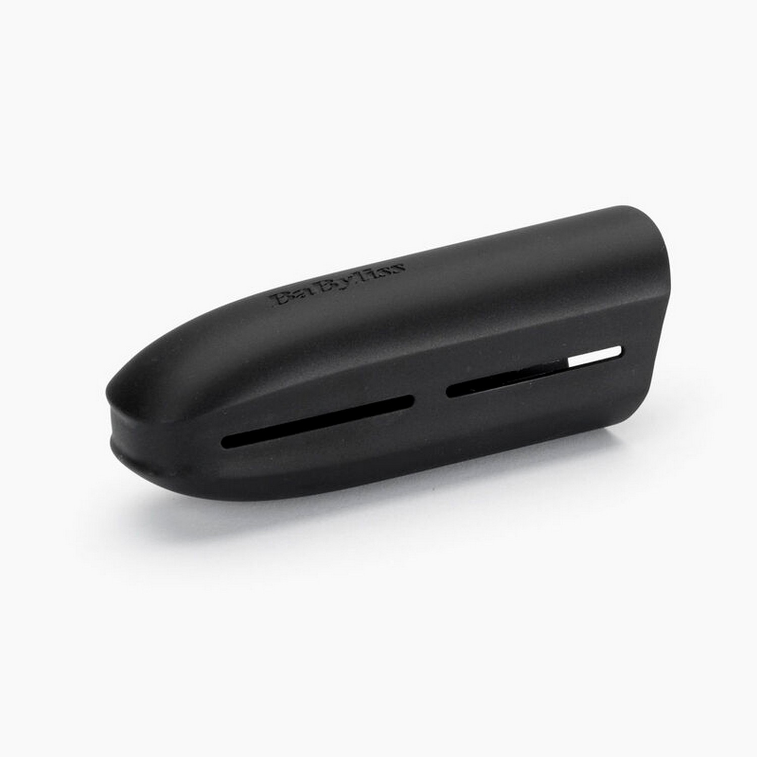 Black Babyliss hair straightener protector. It is a black, curved accessory with slots.