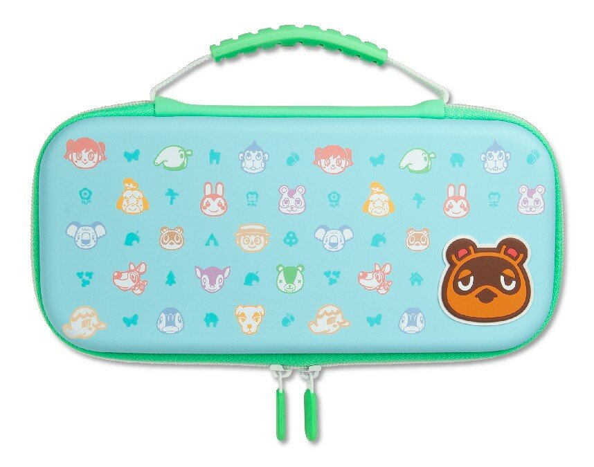 Etui Animal Crossing Switch z postaciami i uchwytem.