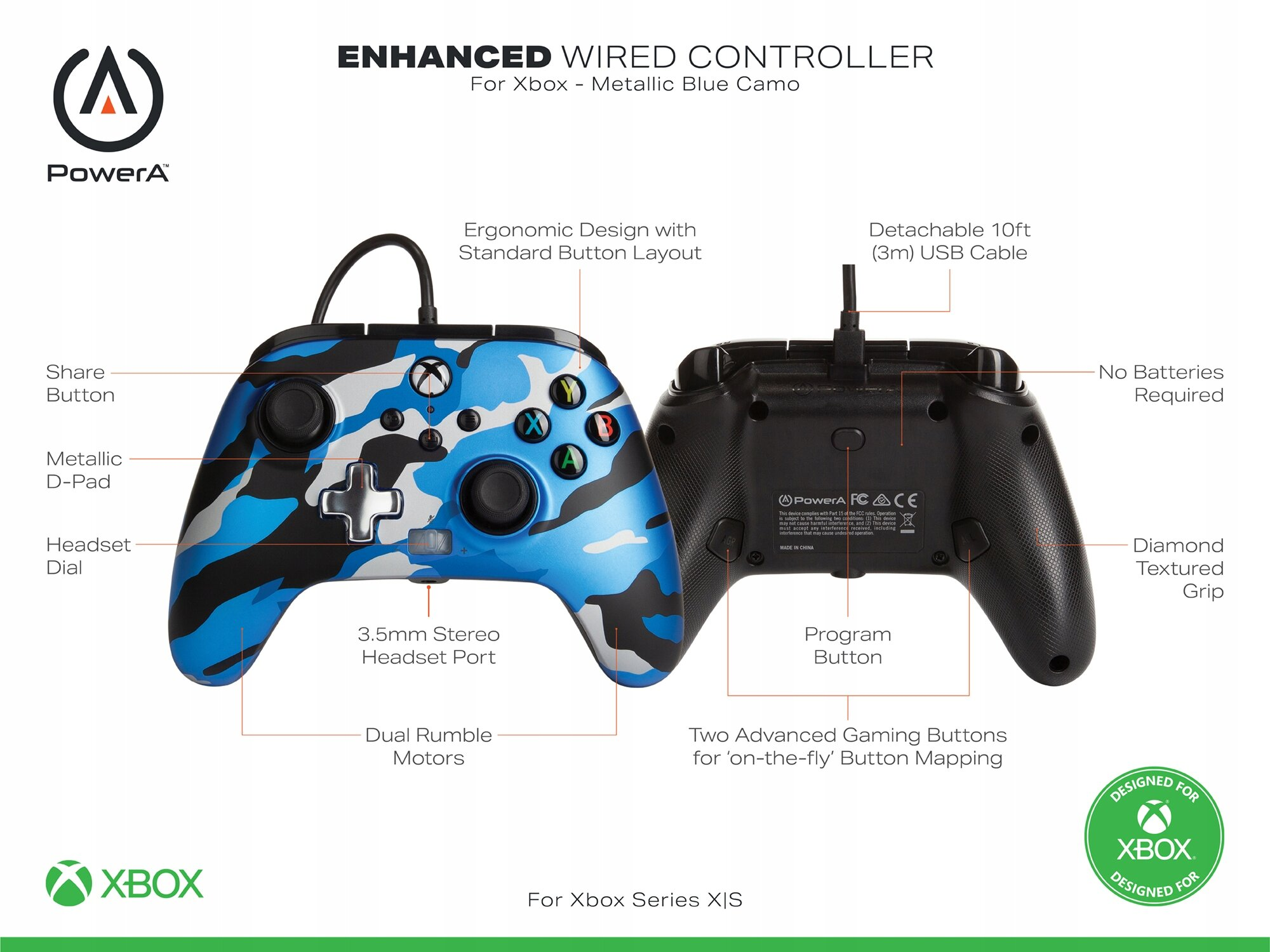 Kontroler POWERA Enhanced Wired Controller Camo Blue do Xbox Series/Xbox One