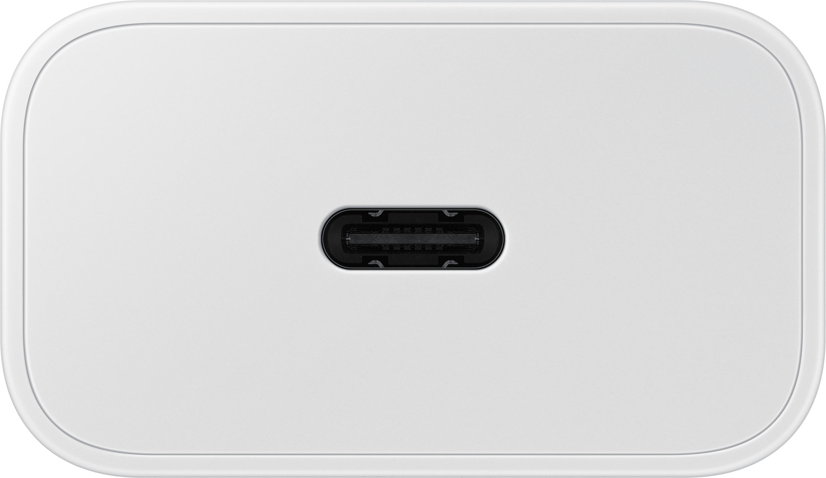 Weißer USB-C-Ladeanschluss mit schwarzem Innenraum. Rechteckige Form.