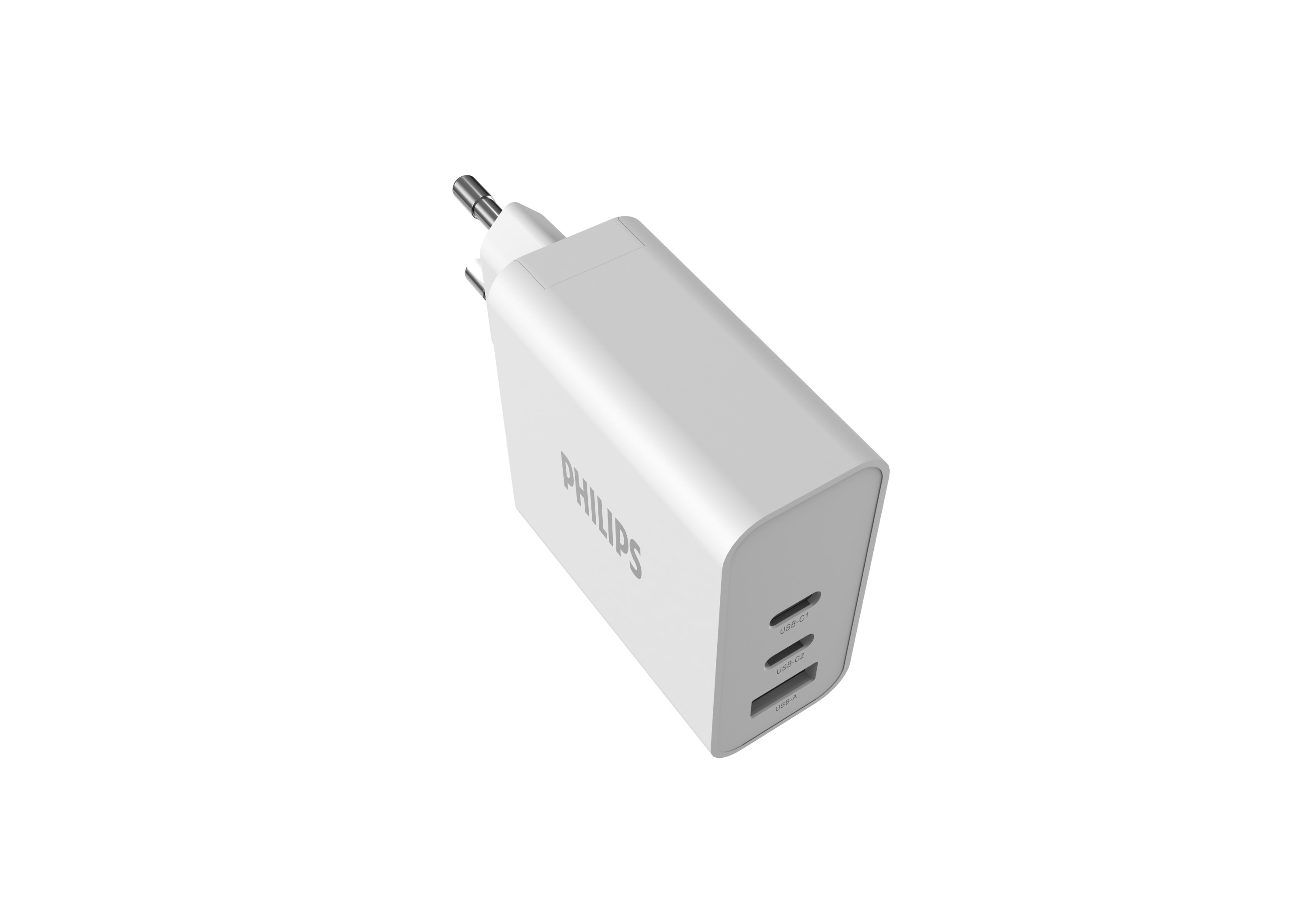 3 şarj portlu beyaz Philips şarj cihazı.