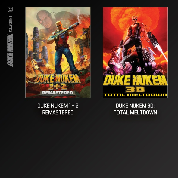 Spiel-Cover von Duke Nukem 1+2 Remastered und Duke Nukem 3D: Total Meltdown.