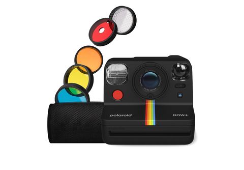 Cámara instantánea  Polaroid Now+ 2ª Generation, Enfoque automático,  Montura trípode, Kit lentes colores, Negro
