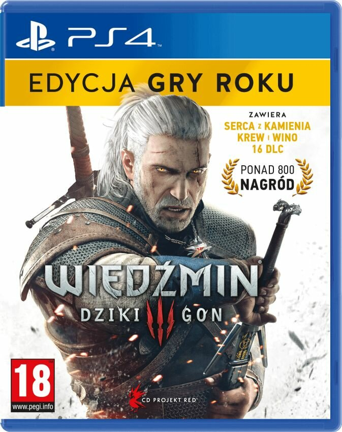 Okładka gry PS4: Wiedźmin 3, Geralt z mieczem.