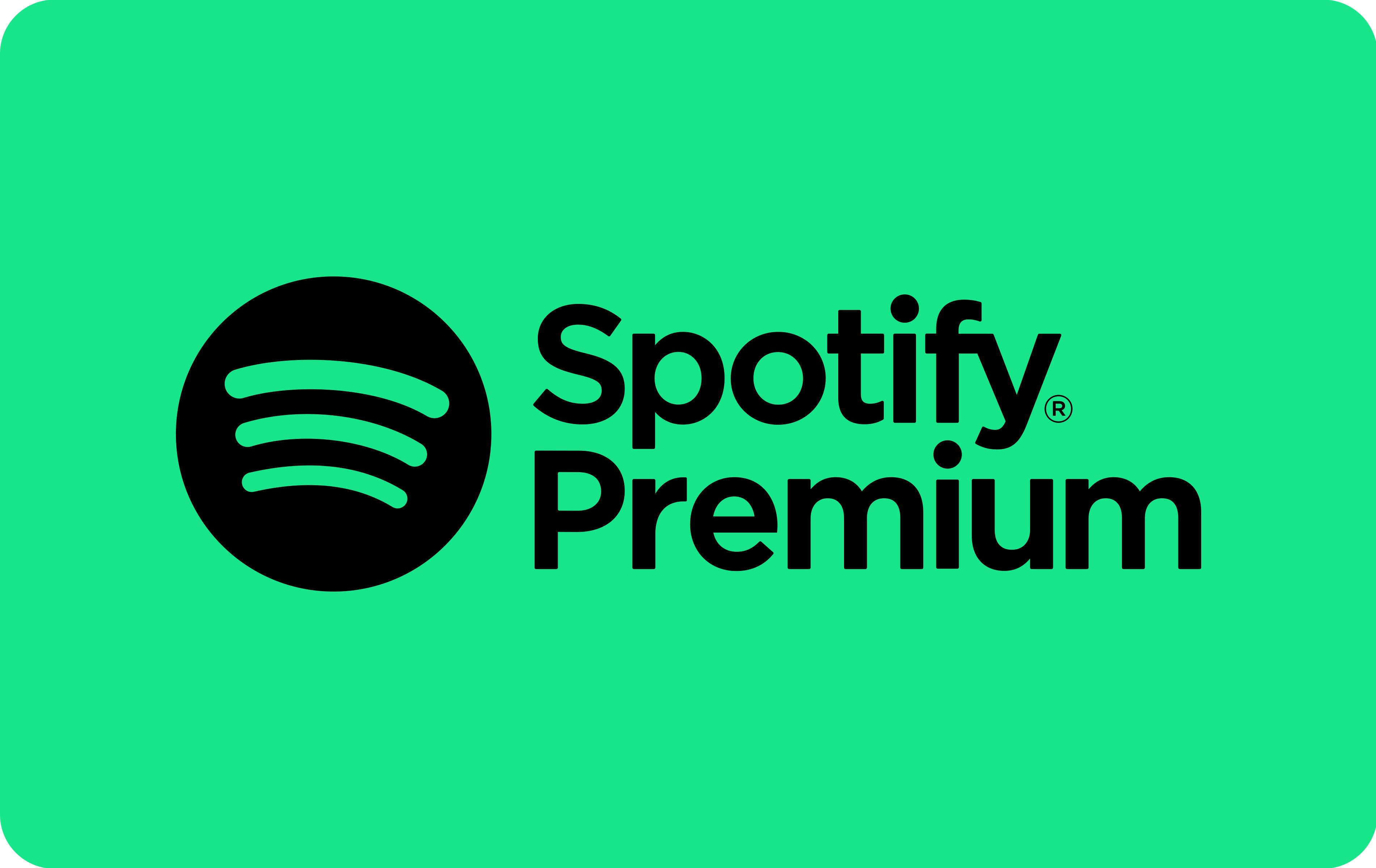 Logo Spotify Premium na zielonym tle, z czarnym okręgiem z liniami i tekstem.