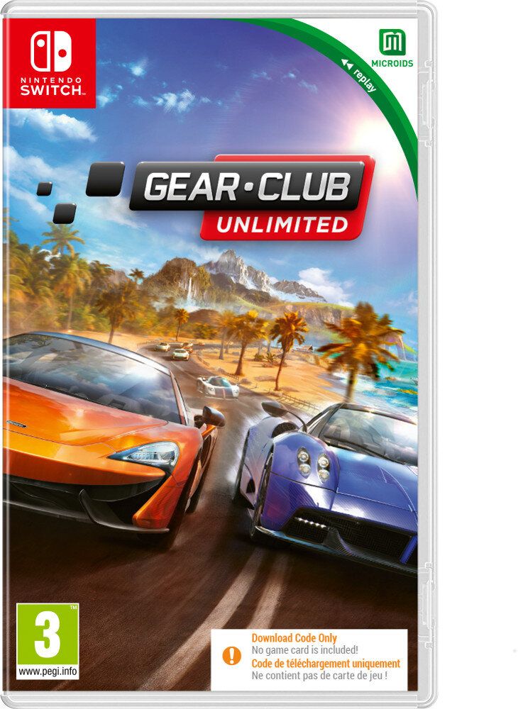 Okładka gry: Samochody wyścigowe na torze. Tekst: Gear.Club Unlimited.