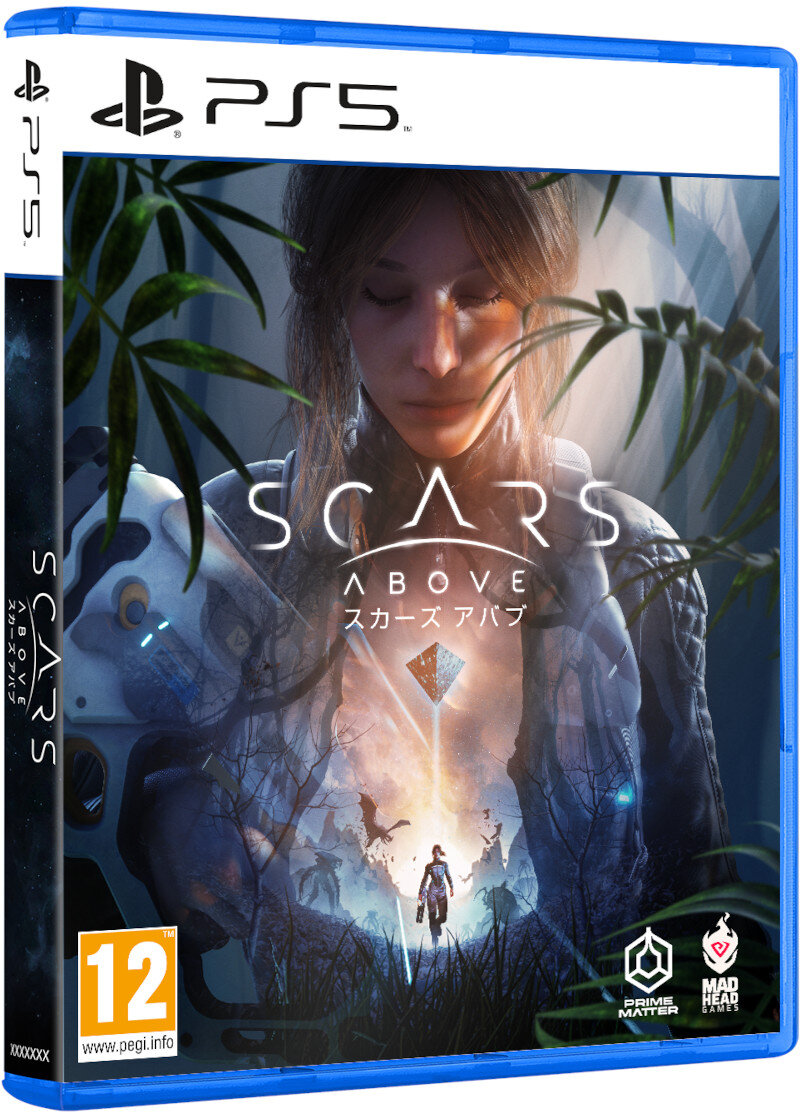 Okładka gry: Kobieta w skafandrze kosmicznym. Tekst: Scars Above.