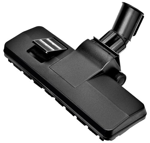 Czarna głowica odkurzacza o prostokątnym kształcie i uchwyt do przymocowania do odkurzacza.