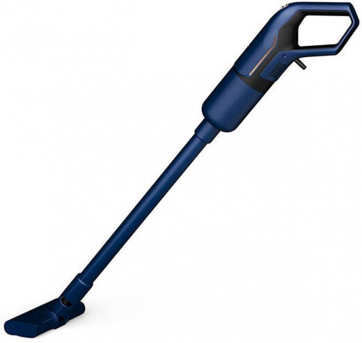 Niebieski odkurzacz bezprzewodowy na białym tle.