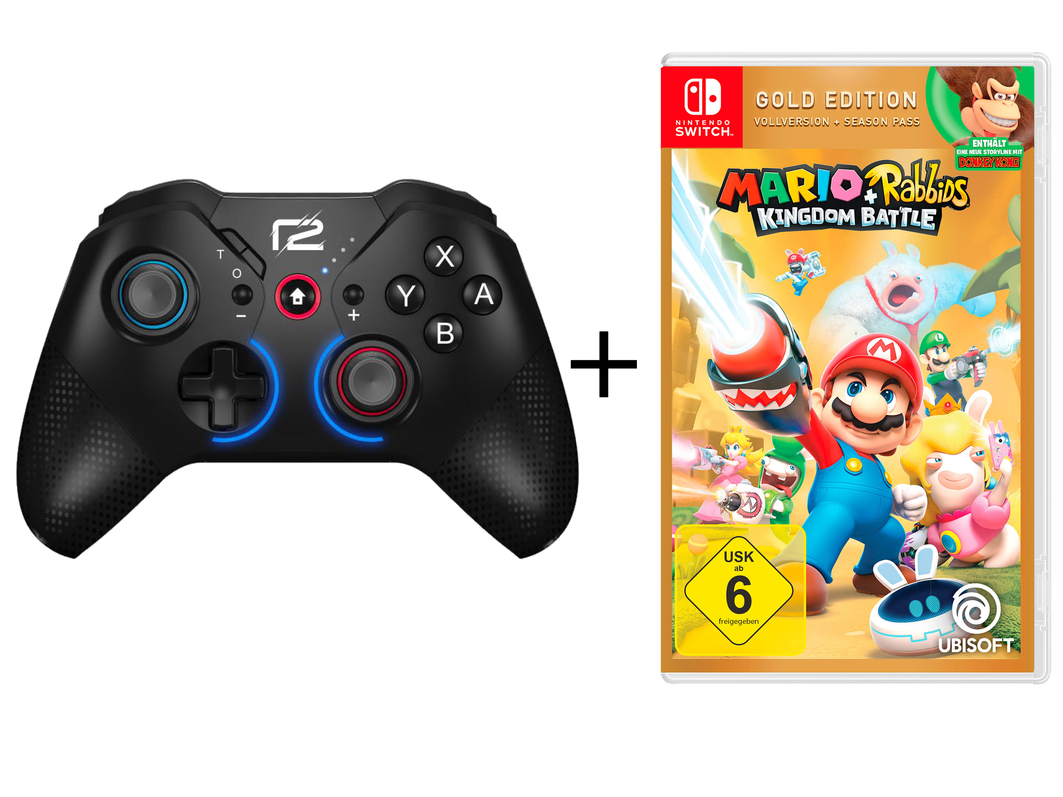 READY 2 GAMING Android Rabbids Kingdom Controller für Nintendo Pro & Schwarz Switch, Battle Mario + Pad X PC, (Gold)