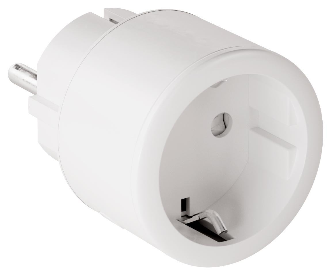 Weißer Euro-Steckeradapter mit rundem Design und zwei Metallstiften.