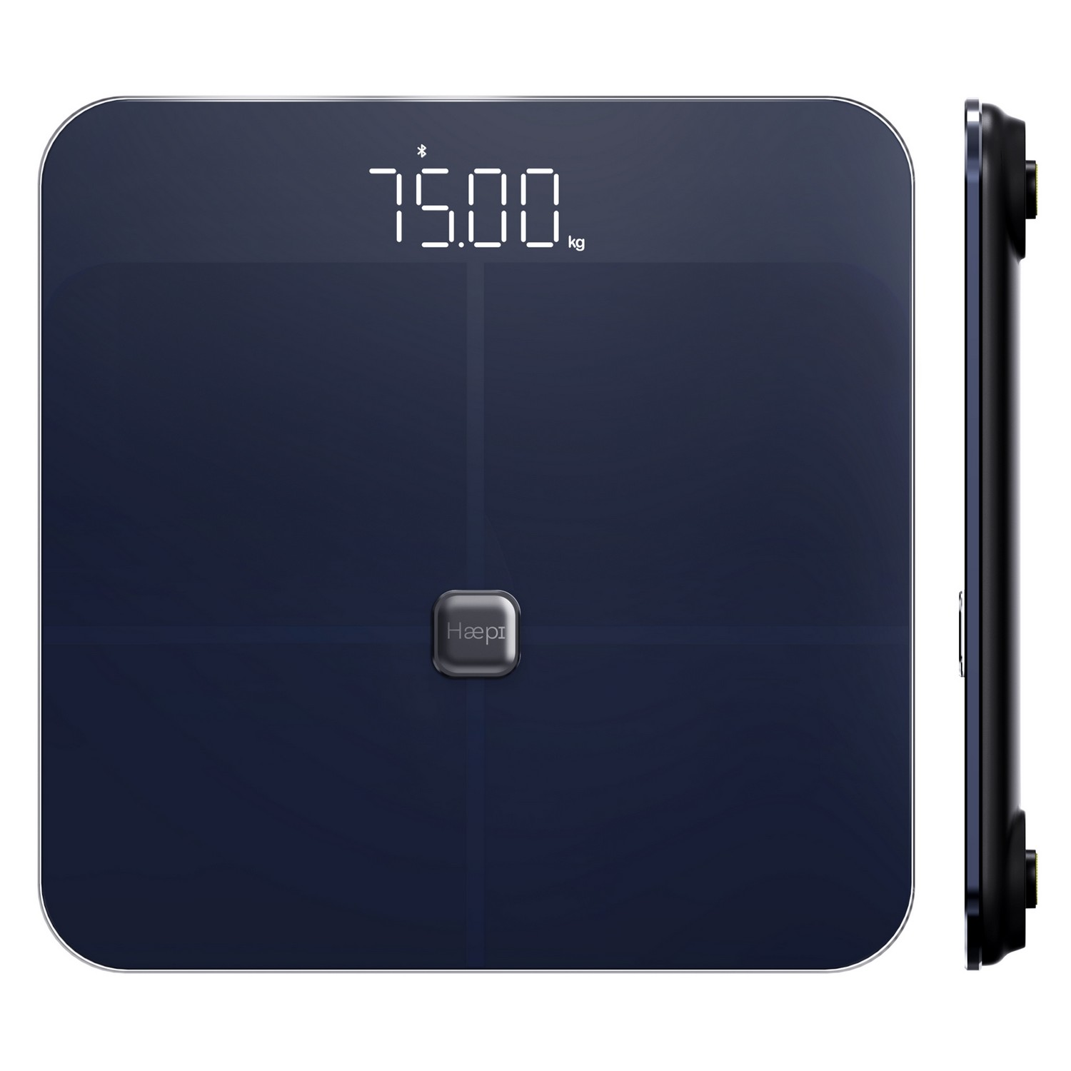 Een digitale weegschaal met het gewicht 75,00 kg weergegeven.