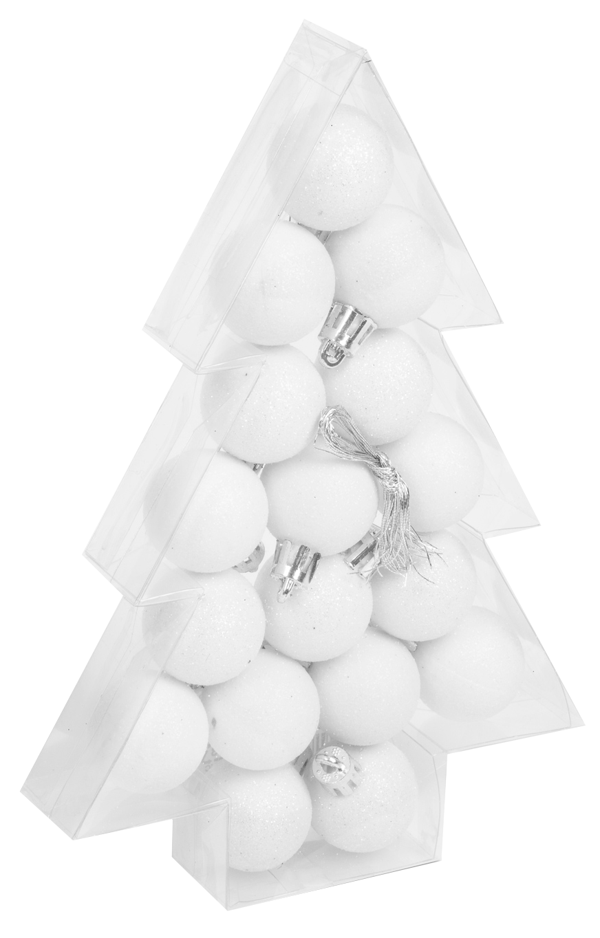 FAMILY CHRISTMAS Karácsonyfadísz szett, glitteres fehér, 3 cm, 17 db / szett (58777A)