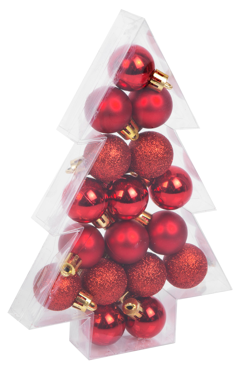 FAMILY CHRISTMAS Karácsonyfadísz szett, 3 féle piros, cm, 17 db / szett (58777B)