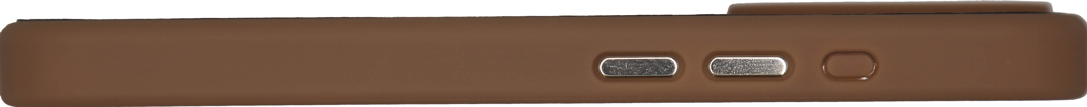 Vue latérale d'une coque de téléphone marron avec des boutons.