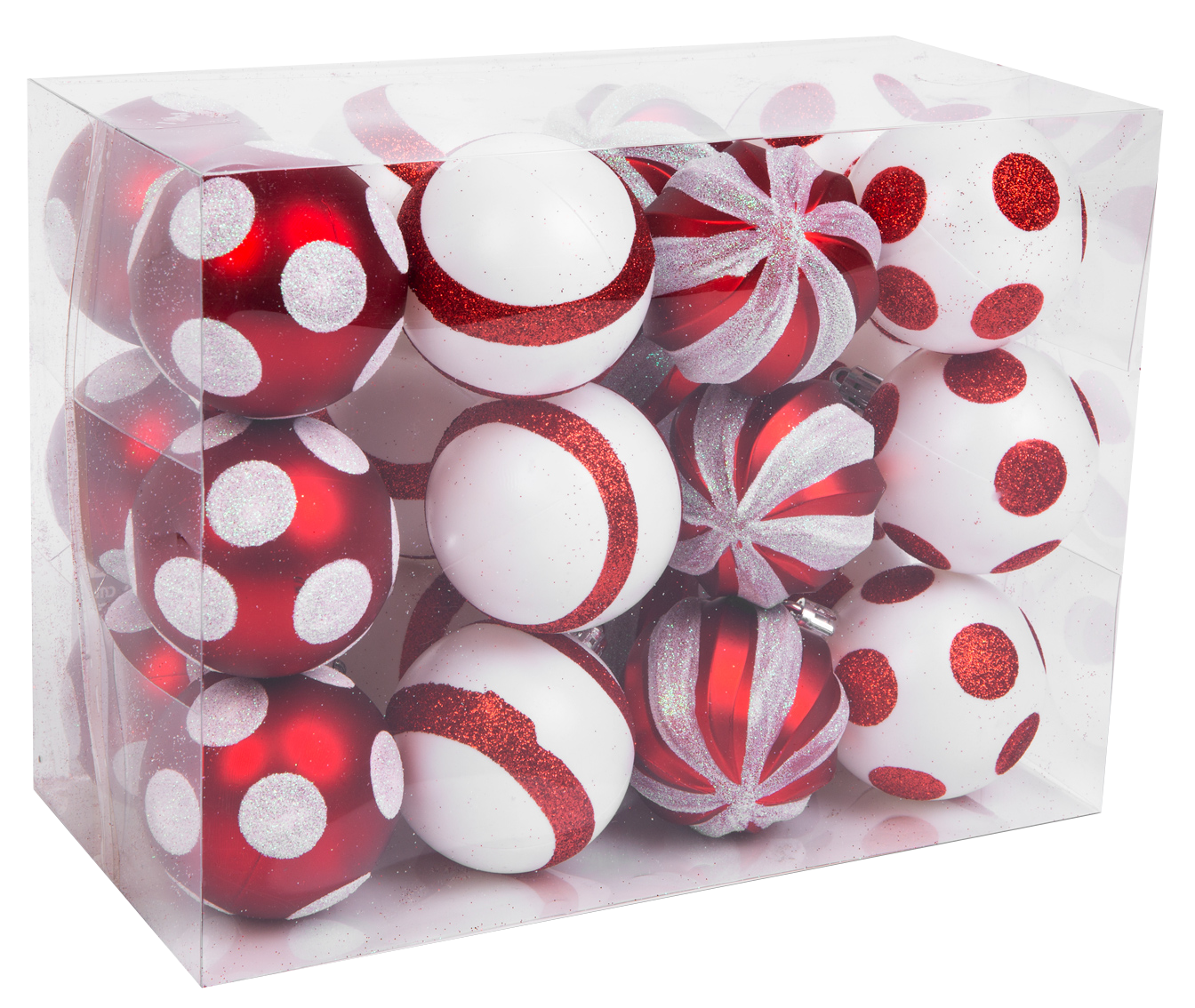 FAMILY CHRISTMAS Karácsonyfadísz szett, piros / fehér, 6 cm, 24 db szett (58778)