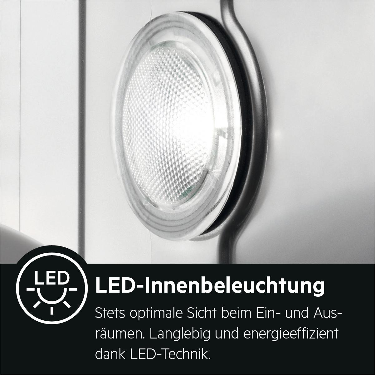 Nahaufnahme eines Lichts im Inneren eines weißen Geräts, mit Text.