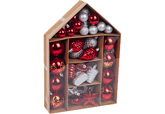 FAMILY CHRISTMAS Karácsonyfadísz szett, piros / ezüst, 3-8 cm, 36 db / szett (58779A)