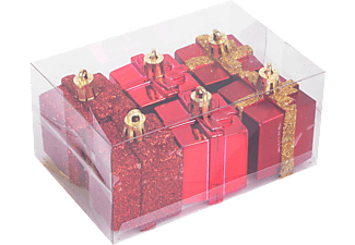 FAMILY CHRISTMAS Karácsonyfadísz szett, piros ajándék, 4,5 cm, 6 db / szett (58781C)