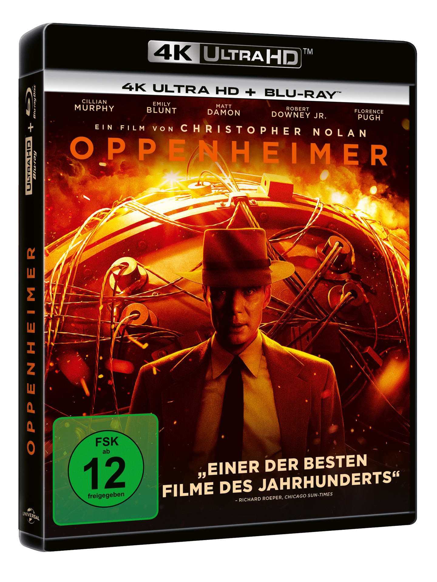 Oppenheimer 4K Ultra HD Blu-ray Filmhülle mit sichtbarem Filmcover.