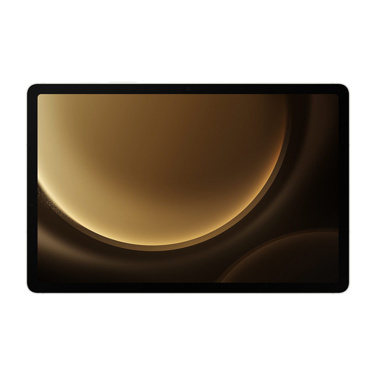 Altın arka planlı tablet. Ekran, kavisli bir ışık deseni gösteriyor.