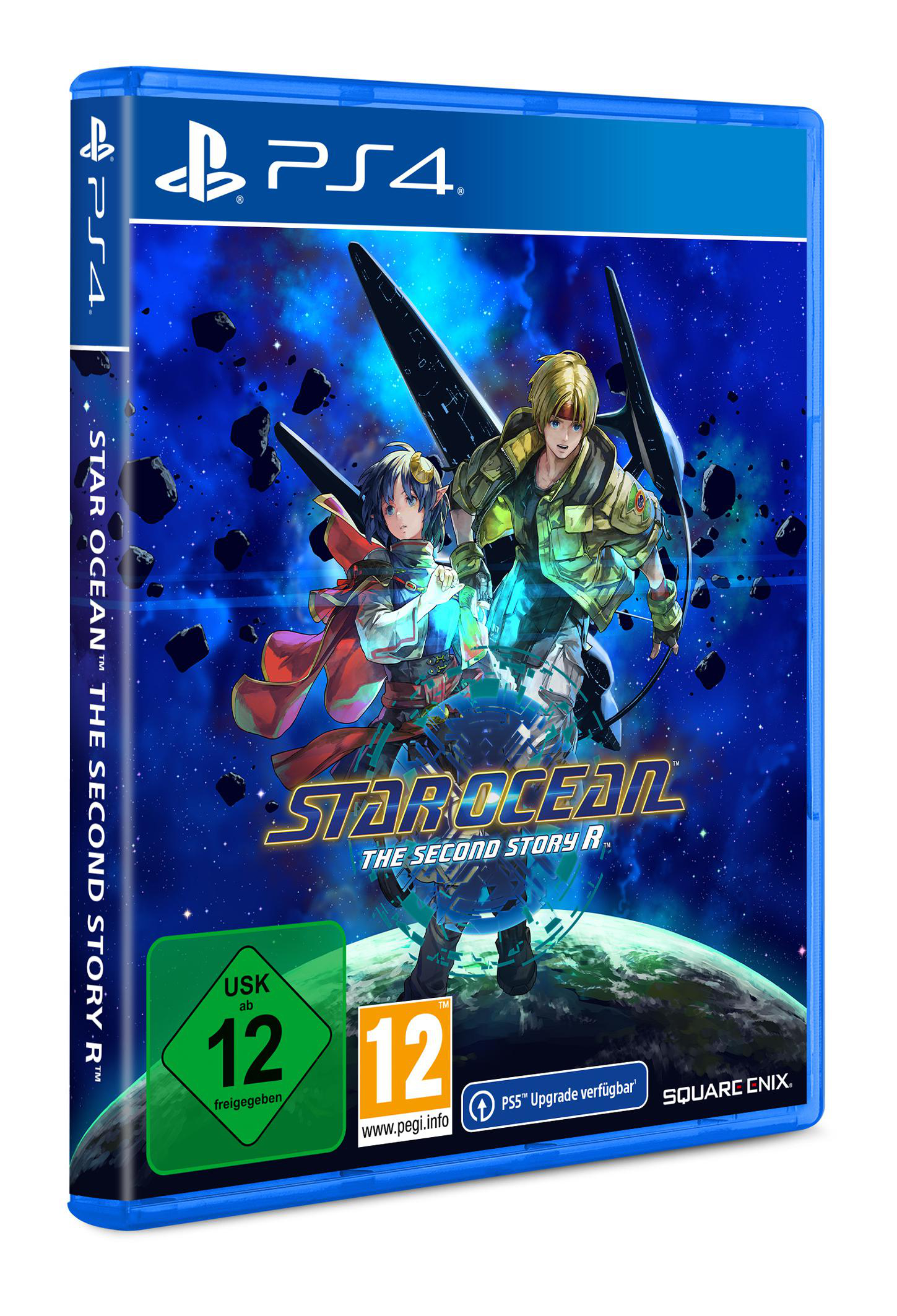 PS4-Spielhülle. Das Cover zeigt zwei Anime-Charaktere im Weltraum mit Planet und Logo.