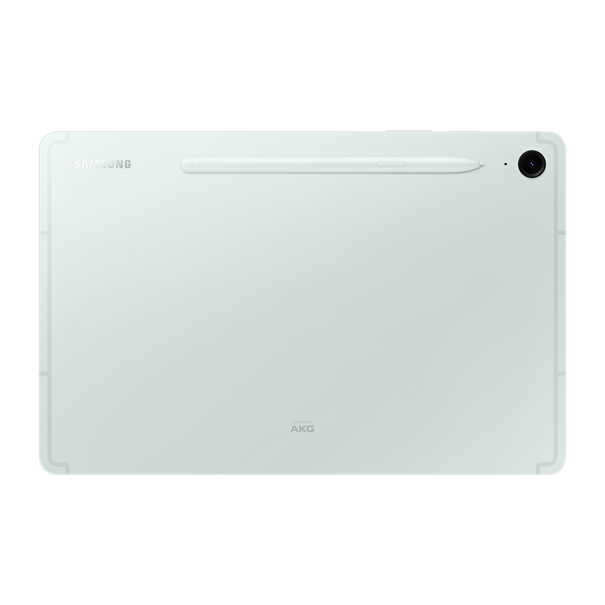 Siyah bir arka plan üzerinde bir kalem ve kamera ile açık yeşil bir tablet.