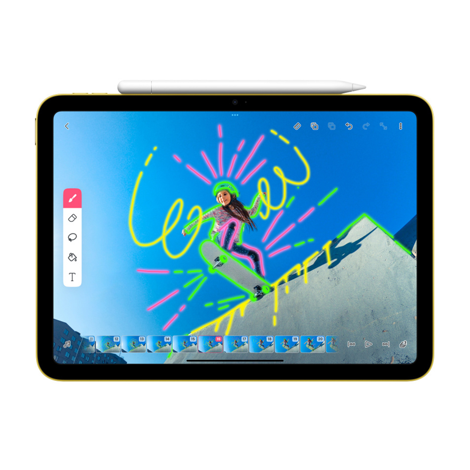 Tablet che mostra un disegno di una ragazza sullo skateboard.