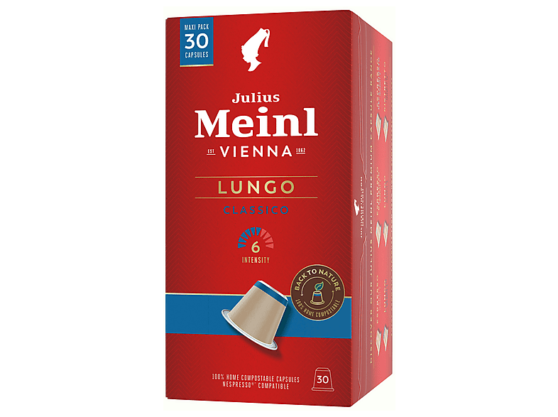 Julius Meinl Lungo Classico Biologisch Abbaubare Kaffeekapseln, 30 Stück, Kompatibles System: Nespresso