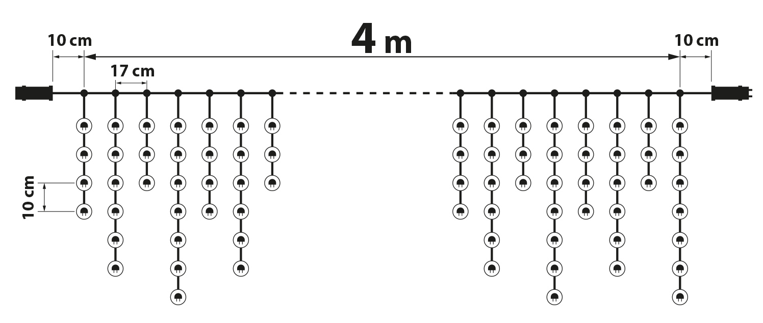 Egy diagram egy méretekkel ellátott lámpasort mutat.