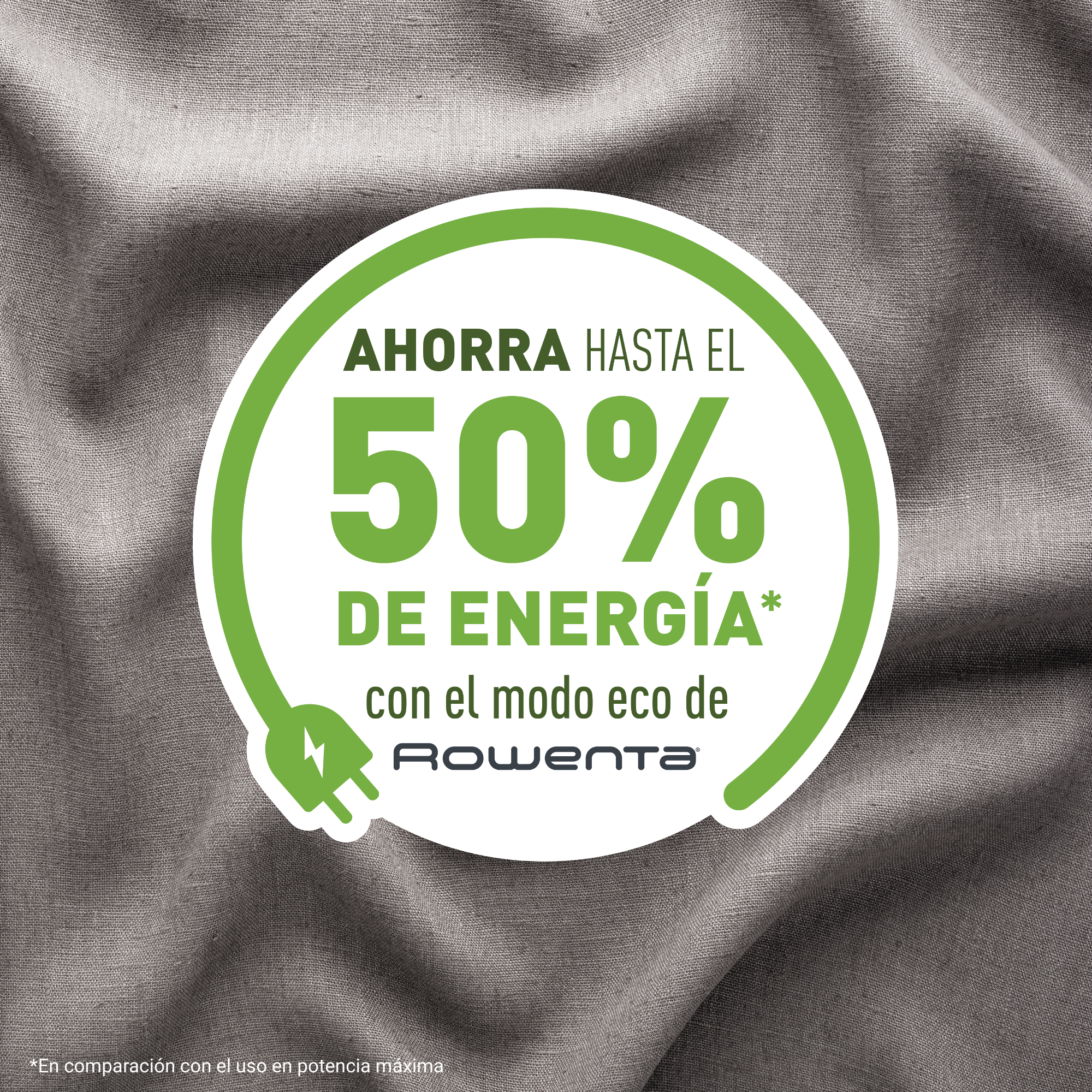 Un gráfico verde y blanco con texto sobre el ahorro de energía con el modo eco de Rowenta.