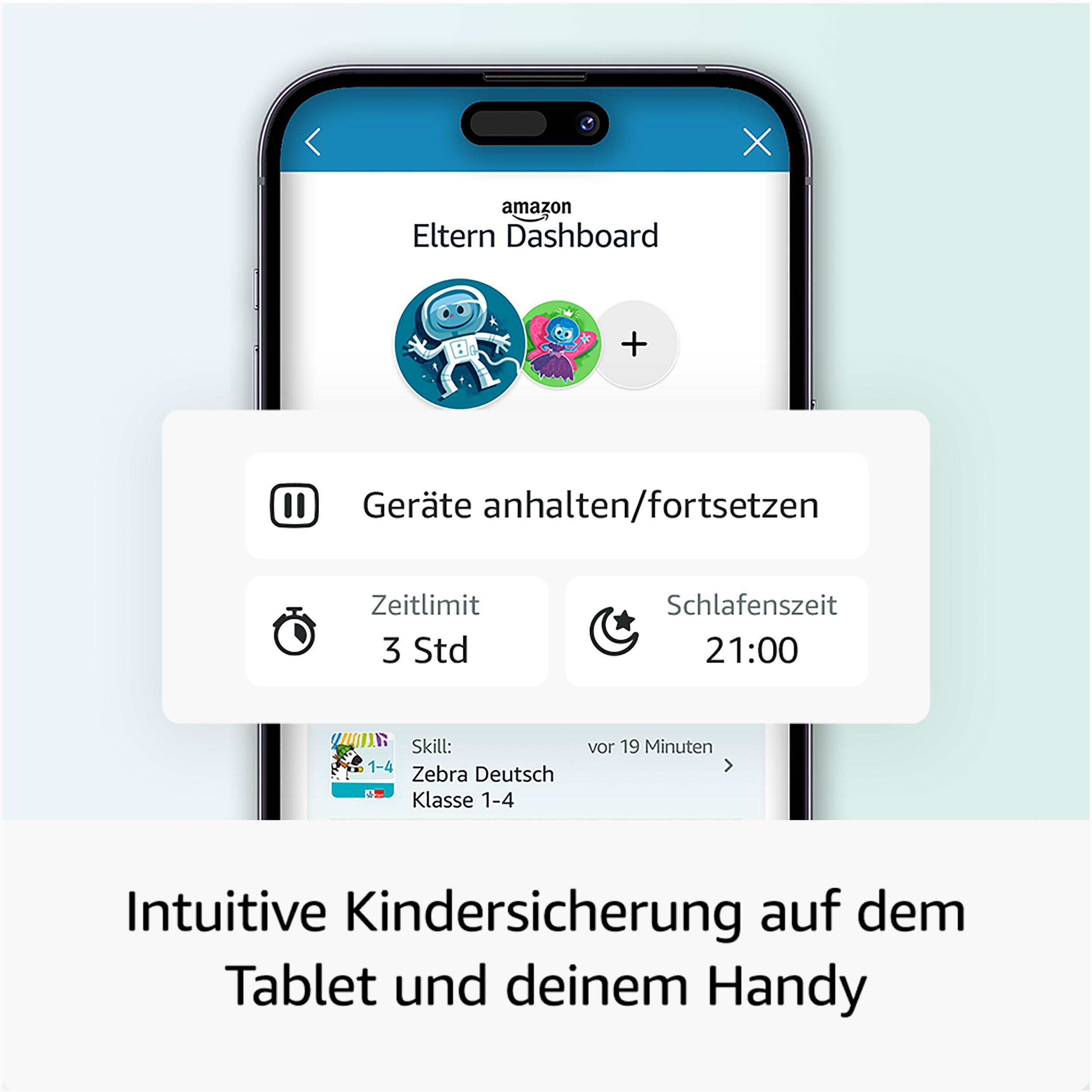 Ein Telefon, das eine Tablet-App-Oberfläche mit Kindersicherungsoptionen anzeigt.