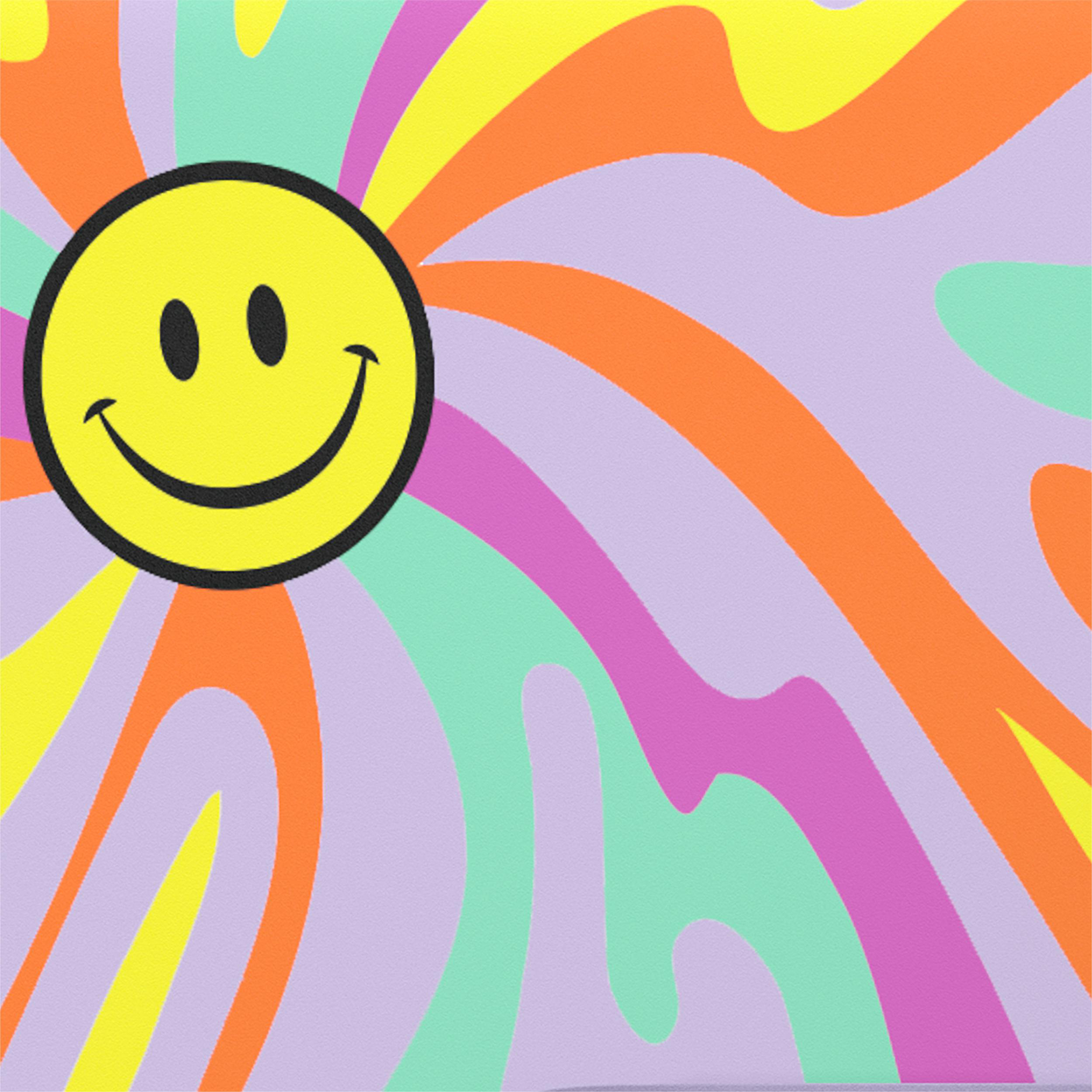 Ein bunter Hintergrund mit einem Smiley-Gesicht.