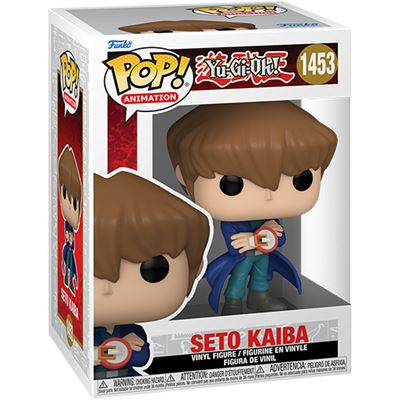 Figura Funko Pop de Seto Kaiba. La figura está en una caja. Muestra al personaje con un abrigo azul.
