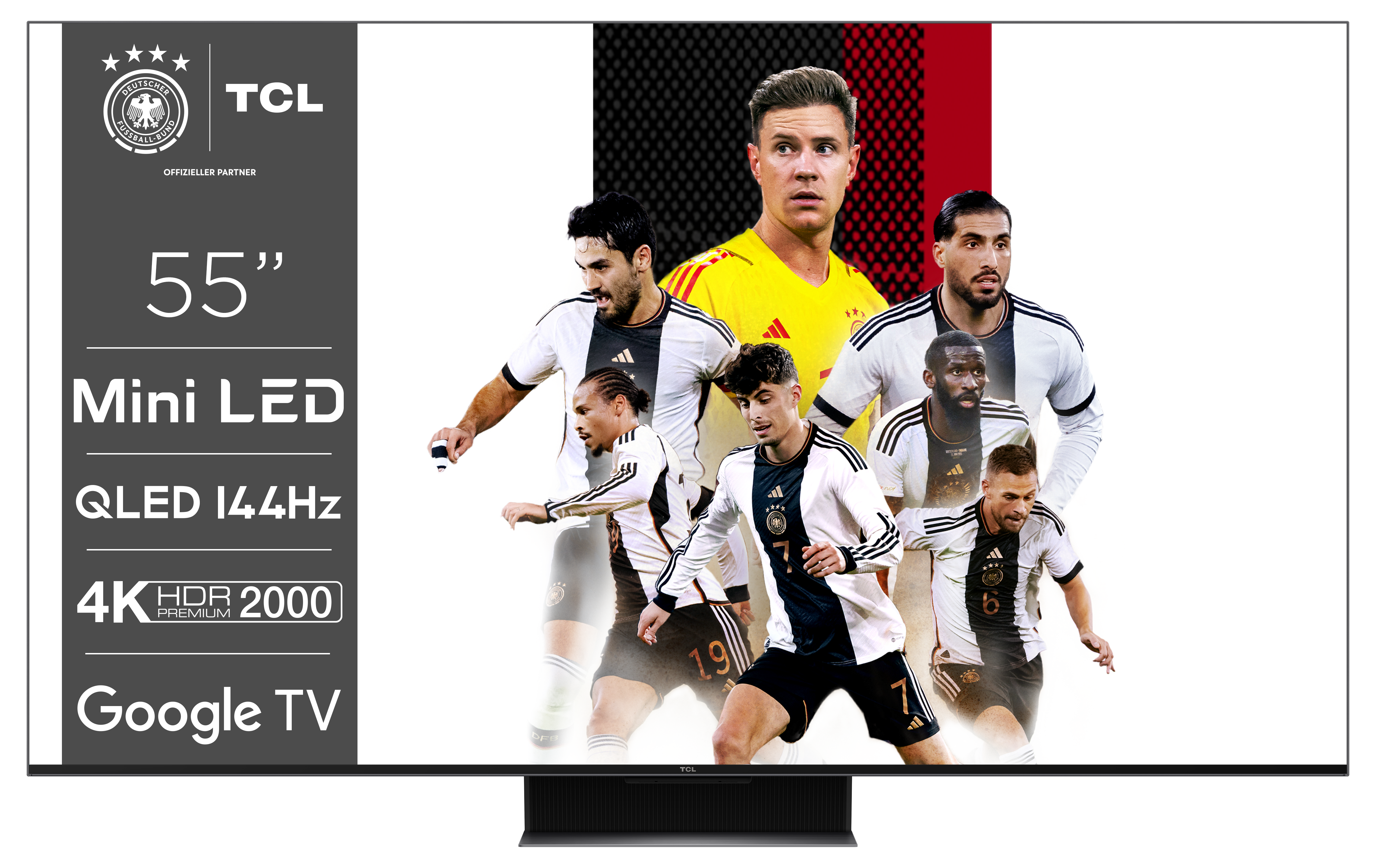 TCL 55C845 (55 Zoll, QLED Mini LED TV, Smart TV, Google TV Dolby Vision, 144Hz Motion Clarity Pro, Sprachassistent)