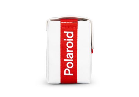 Funda cámara  Polaroid Now, Solapa magnética, Tipo bandolera, Con correa,  Blanco y Rojo