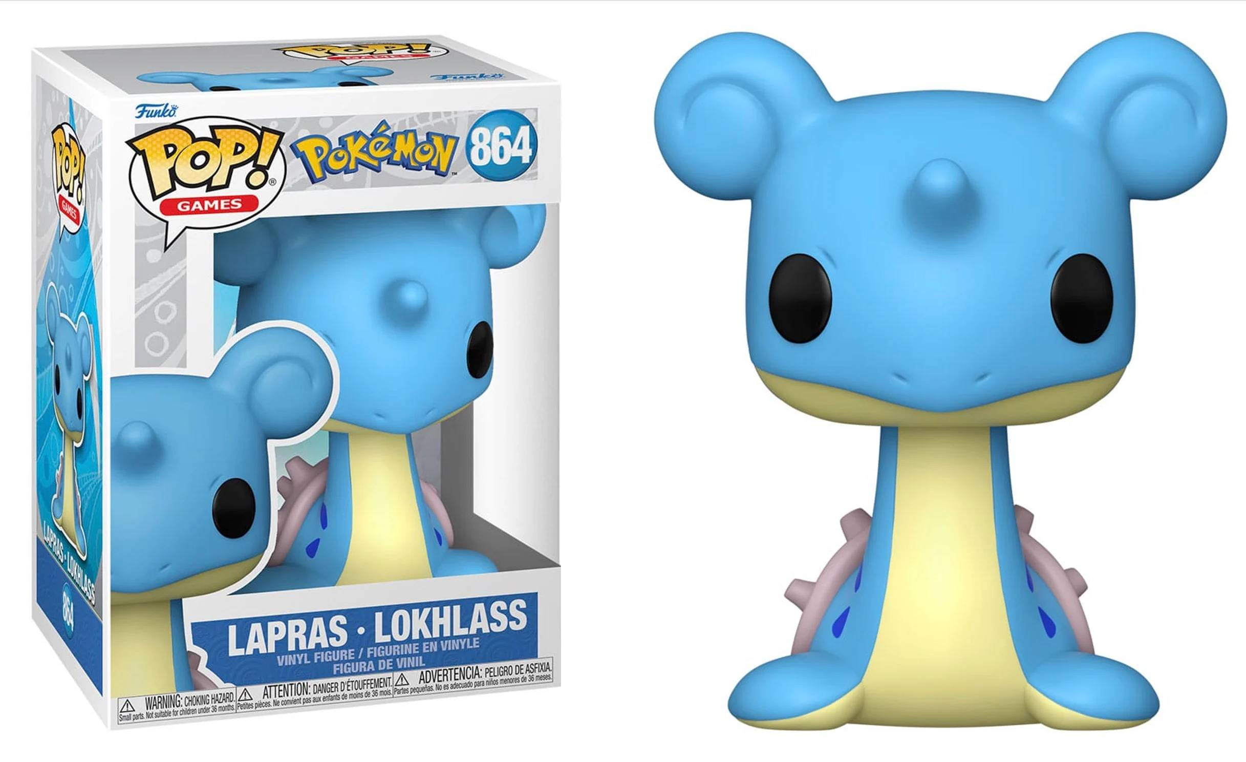 Figura Funko Pop! Lapras en una caja con una figura fuera.