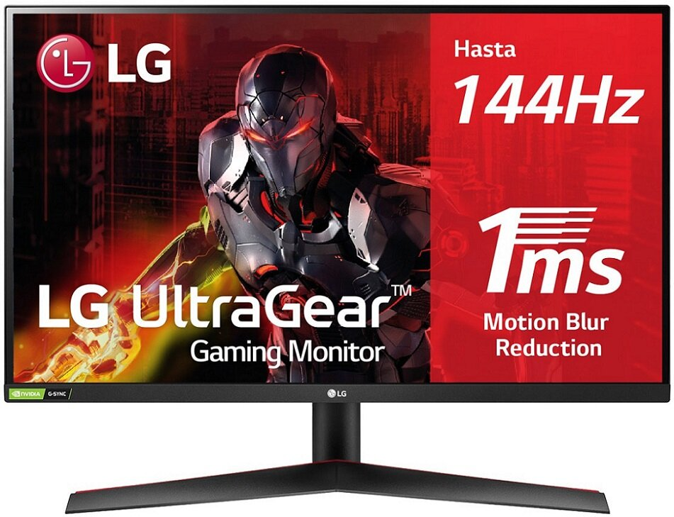 Monitor do gier LG UltraGear ze słowami LG i Hasta 144Hz na ekranie.