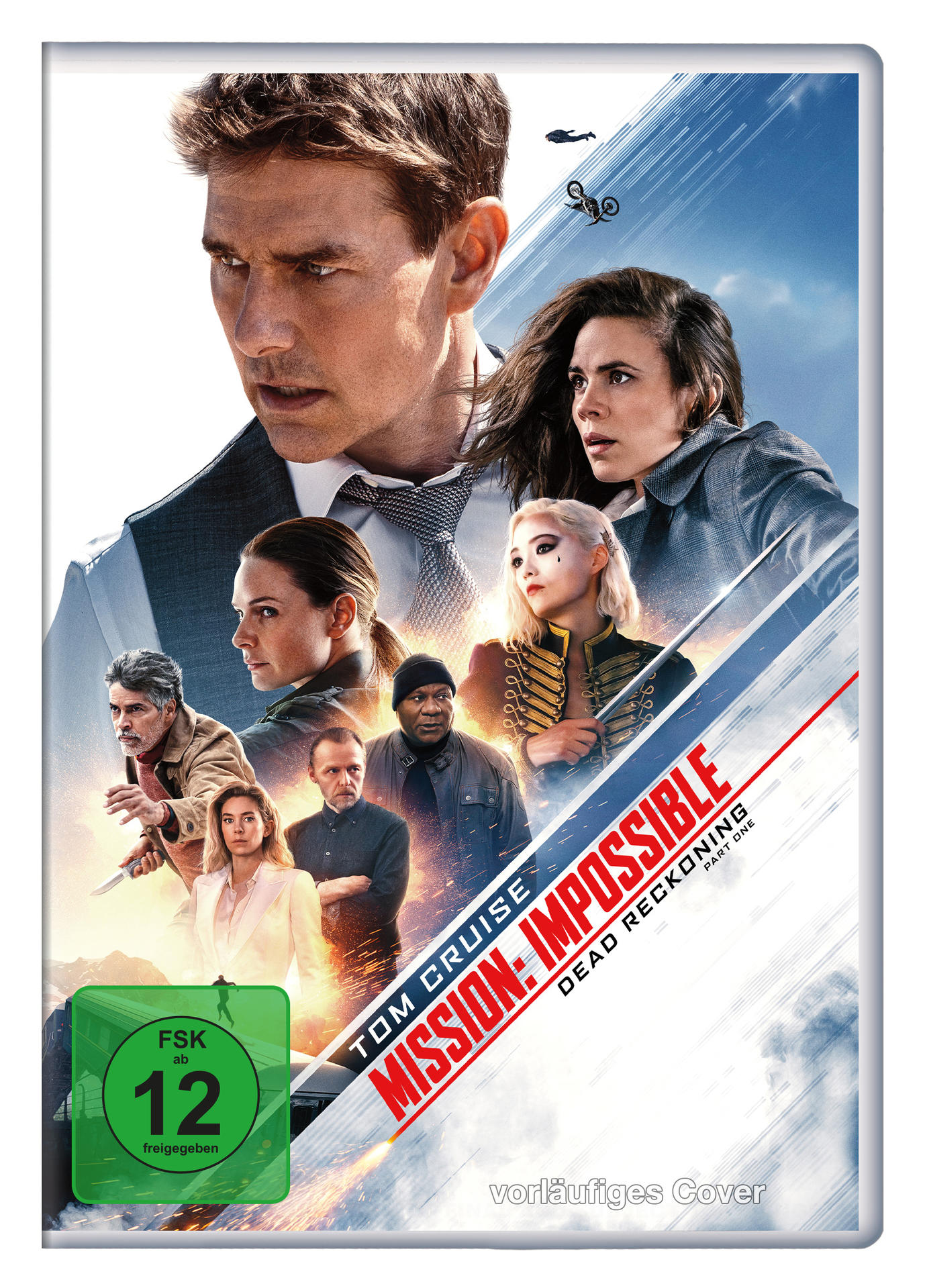 Filmcover. Tom Cruise und andere in Aktion. Titel: Mission: Impossible - Dead Reckoning Teil Eins.