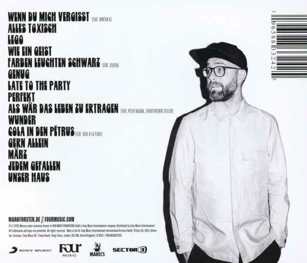 Albumcover mit Mann mit Mütze und Brille, sowie einer Liste von Titeln.