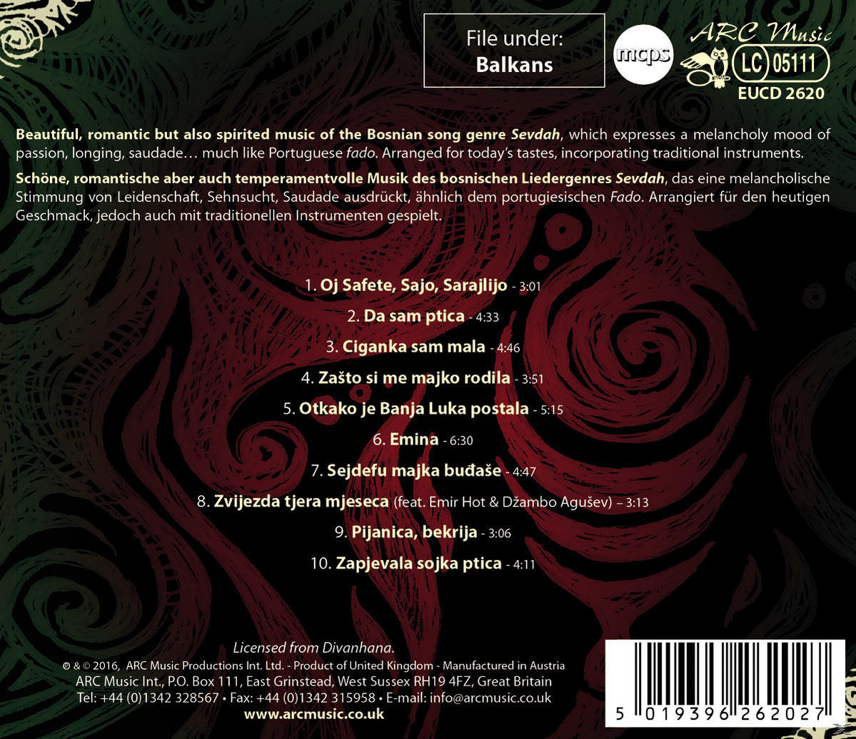 CD-Cover mit Text in mehreren Sprachen. Eine Liste von Liedern. Die Datei befindet sich unter Balkan.